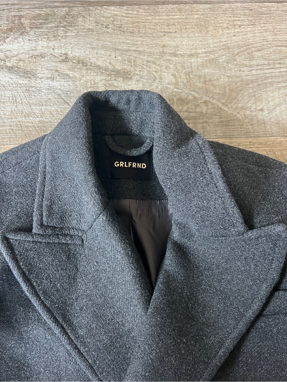 GRLFRND x Emily Jemma The Short Coat in Dark Grey from REVOLVE - Picture 9 of 12